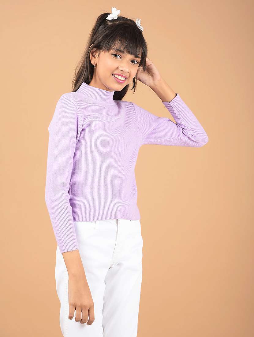 girls solid long sleeves sweater - 21662450 -  Standard Image - 2