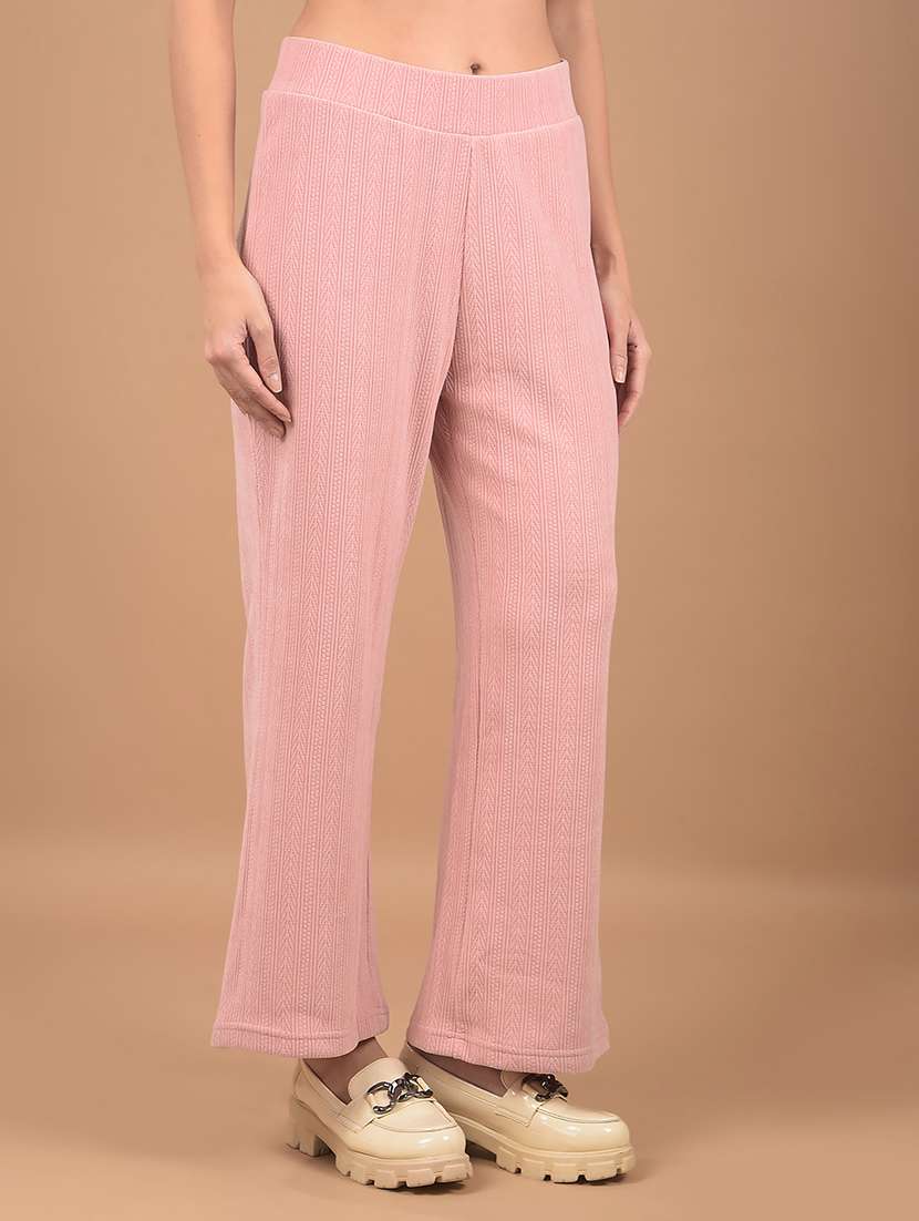 women peach self design wide leg trousers - 21662477 -  Standard Image - 2
