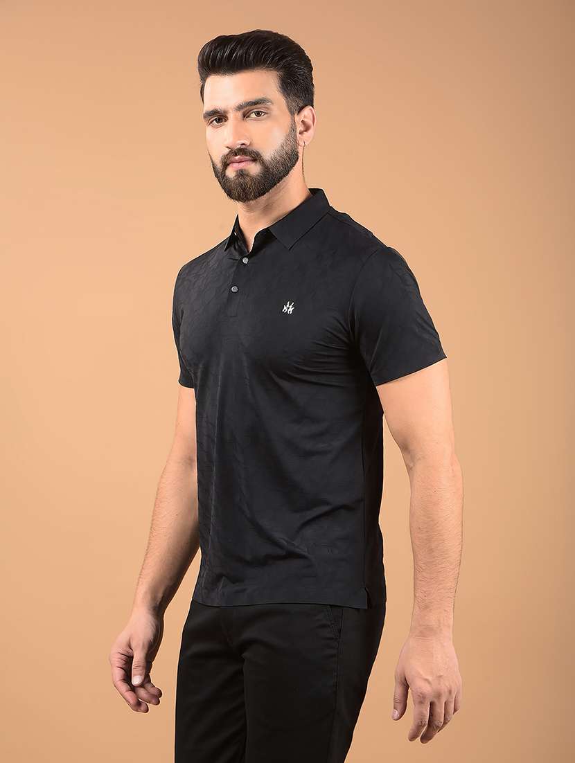 men black printed polo neck t-shirt