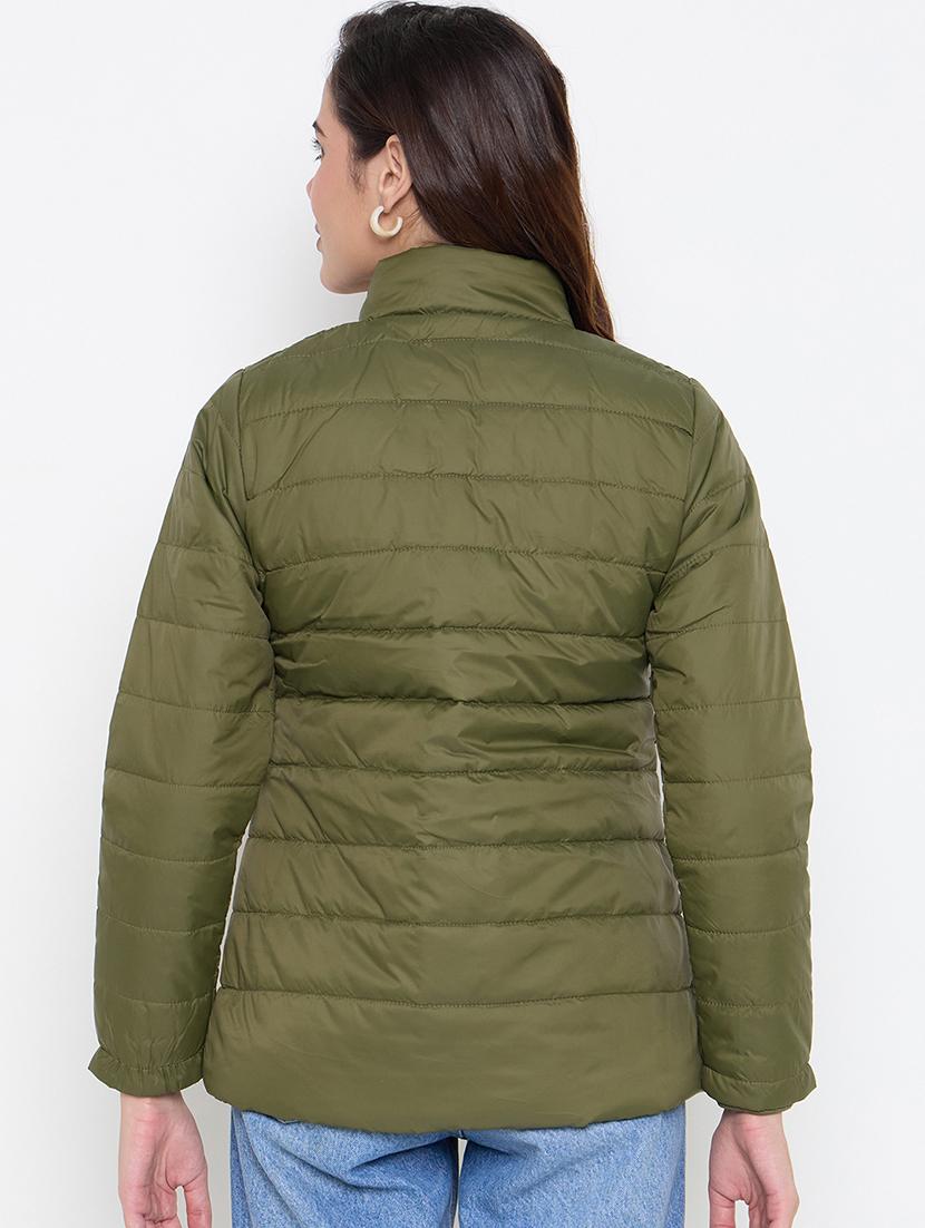 women solid stand collar quilted jacket - 21662523 - Standard Image - 2