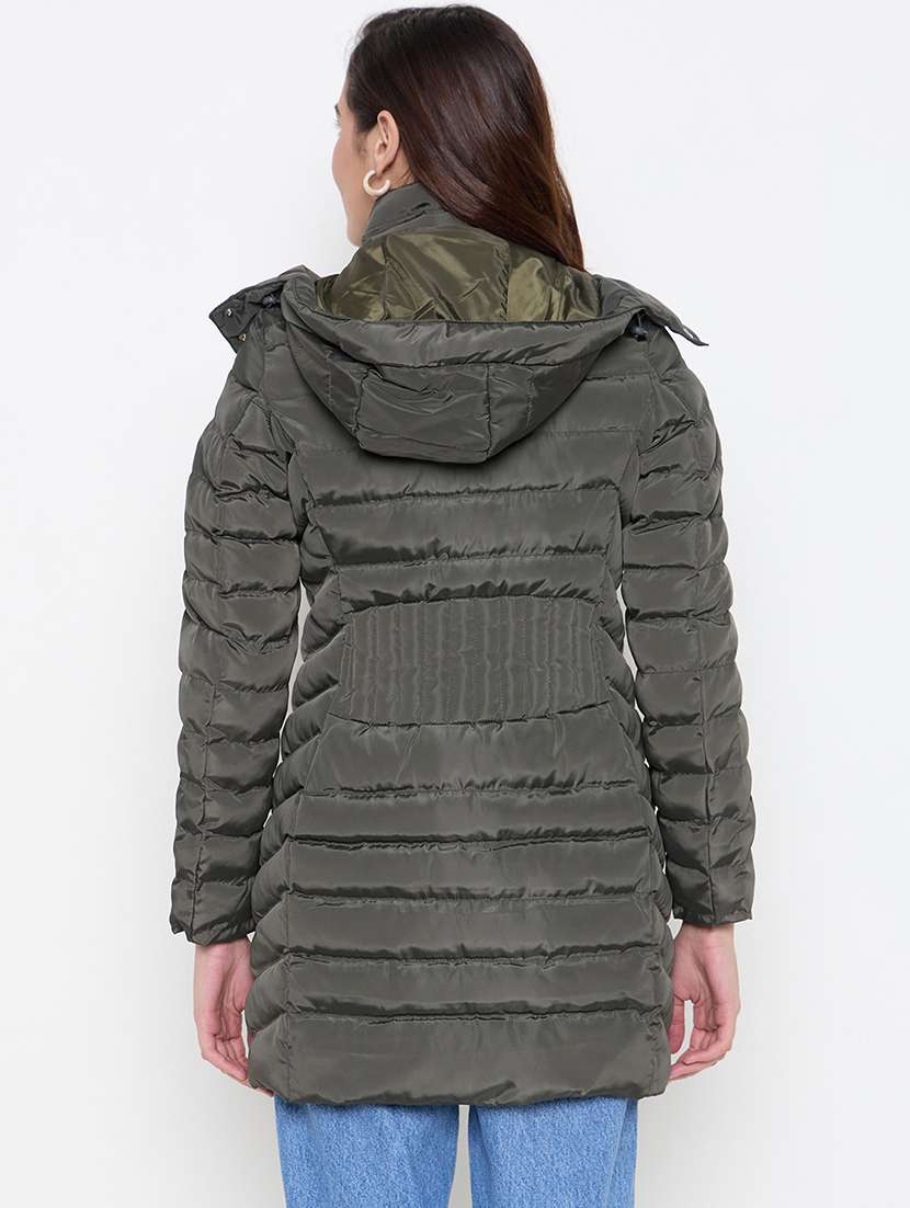 women solid stand collar quilted jacket - 21662524 -  Standard Image - 2