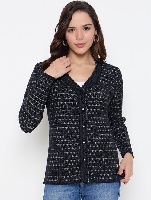 women long sleeves self design cardigan - 21662535 -  Standard Image - 0