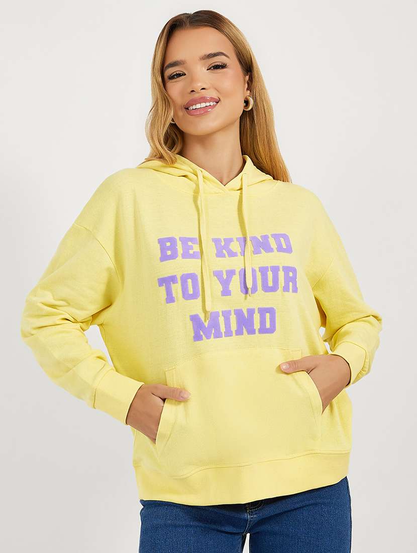 women printed hooded oversized sweatshirt