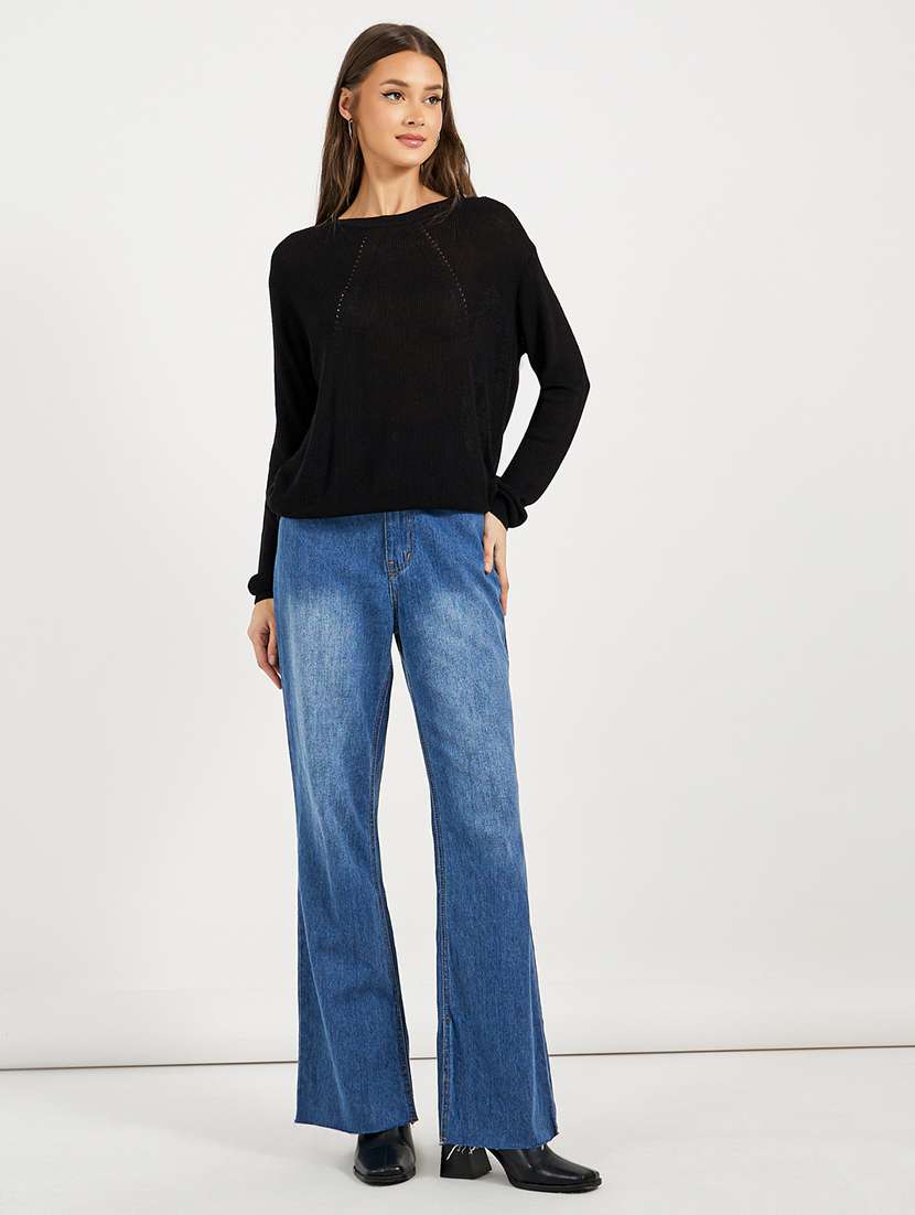 women solid long sleeves pullover - 21662656 -  Standard Image - 2