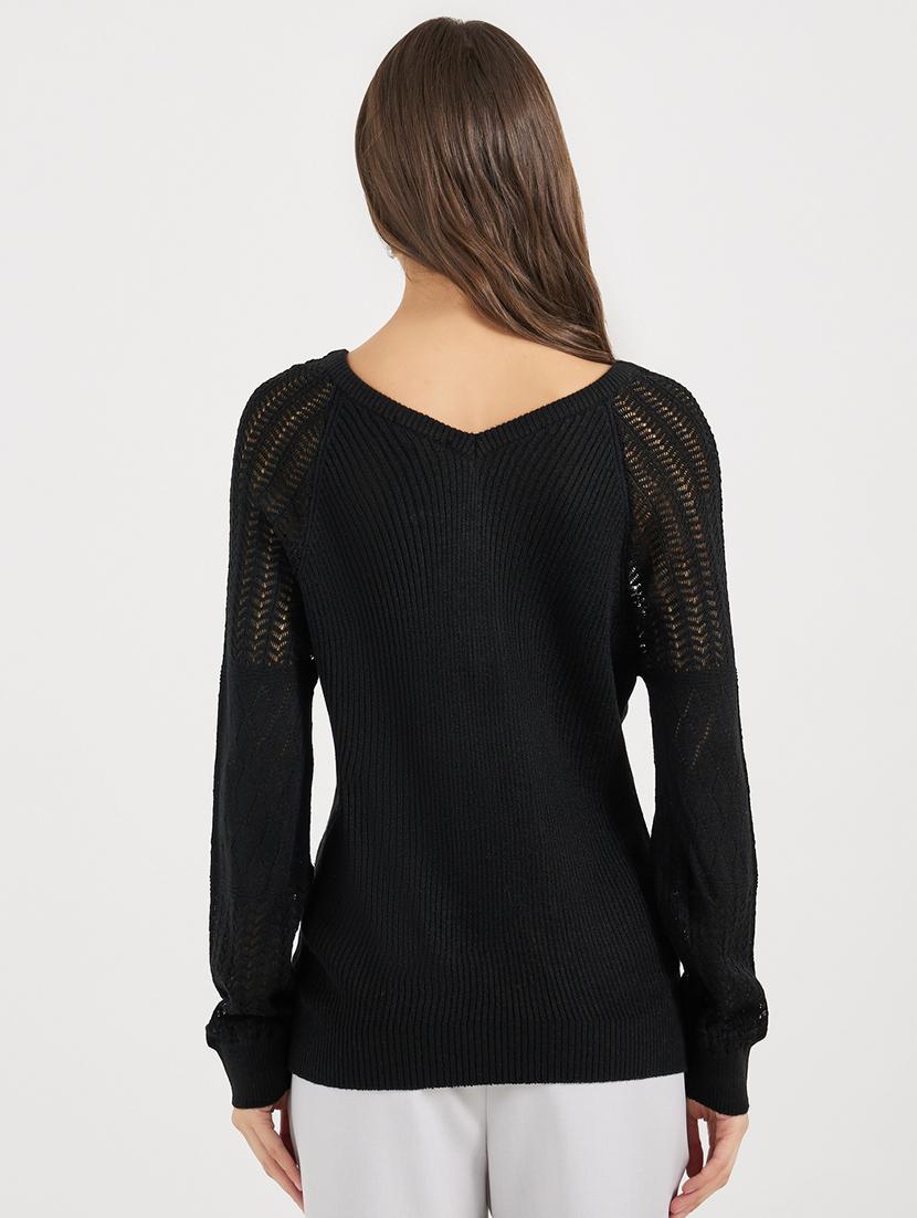 women solid long sleeves pullover - 21662658 - Standard Image - 2