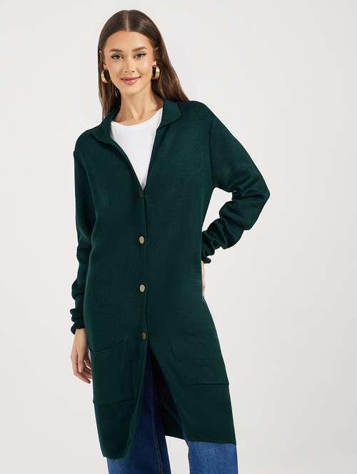 women solid long sleeves long cardigan - 21662660 - Standard Image - 0