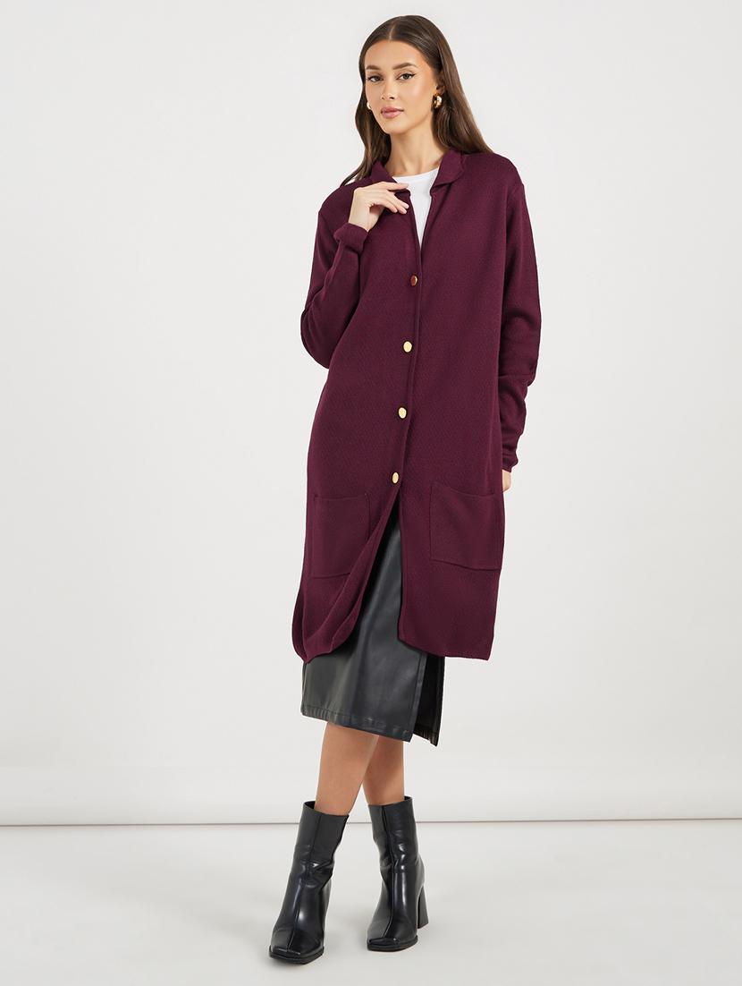 women solid long sleeves long cardigan - 21662661 - Standard Image - 2