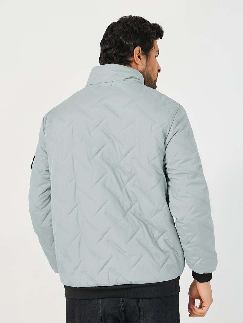 men grey solid long sleeve quilted jacket - 21662688 -  Standard Image - 2