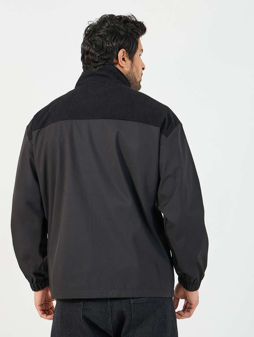 men black color block long sleeve bomber jacket - 21662689 - Standard Image - 2