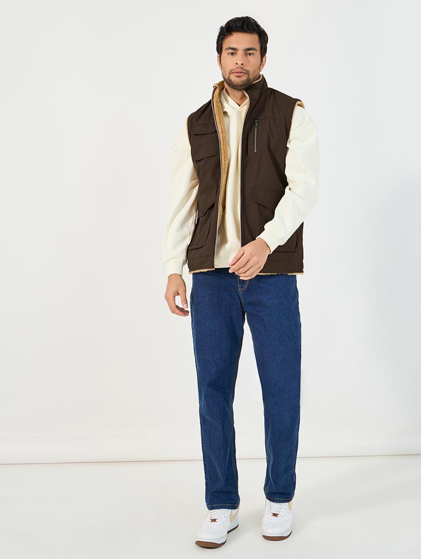 men brown solid sleeveless casual jacket - 21662694 - Standard Image - 2