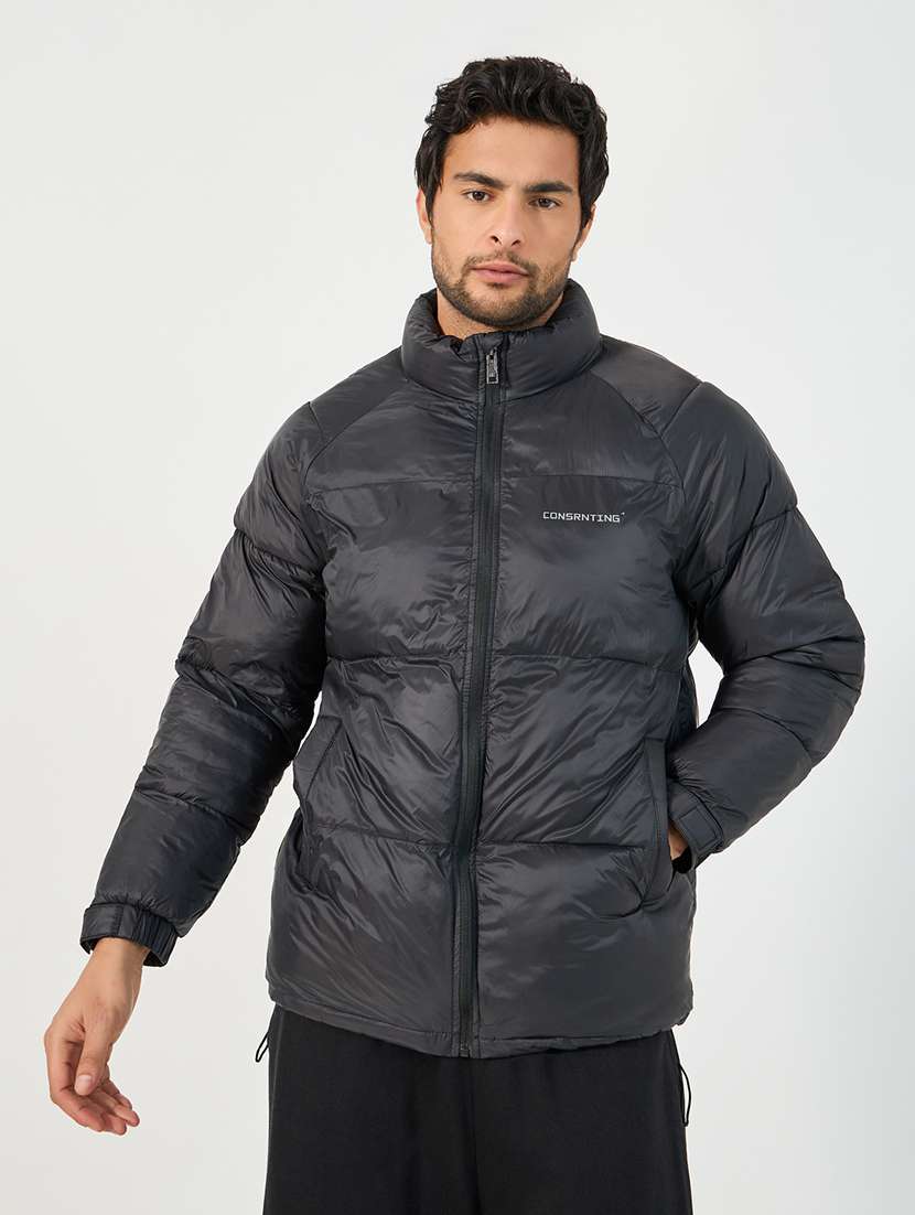 men solid long sleeve quilted jacket