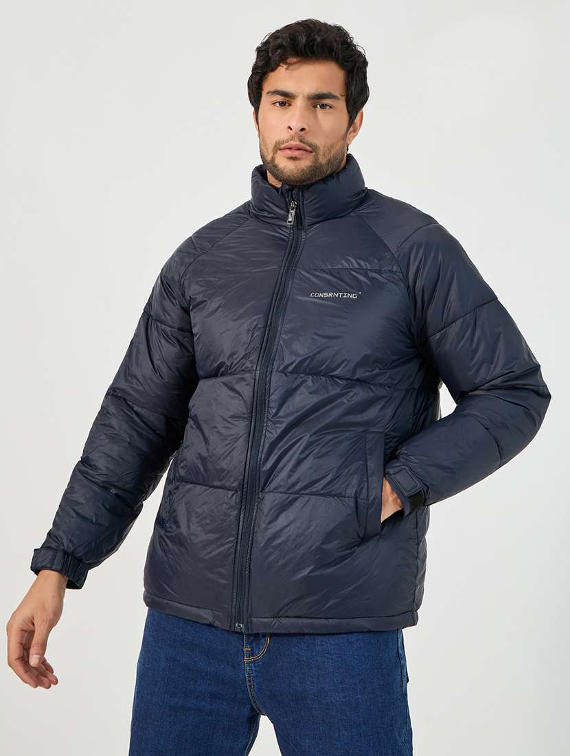 men solid long sleeve quilted jacket