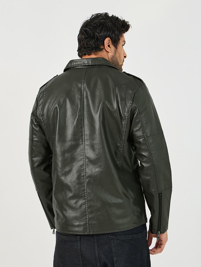 men green solid long sleeve biker jacket - 21662707 - Standard Image - 2