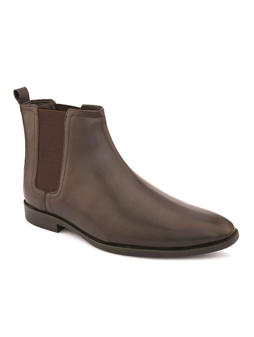 men brown solid high ankle boots - 21662725 -  Standard Image - 2