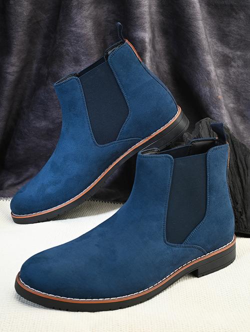men blue solid high ankle boots - 21662742 -  Standard Image - 0
