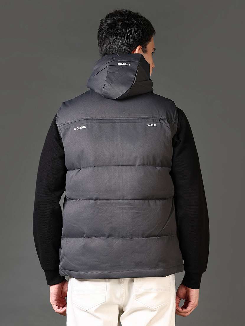men solid sleeveless hooded puffer jacket - 21662810 -  Standard Image - 2