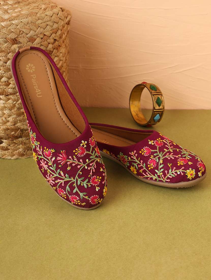 women embroidered slip on mules