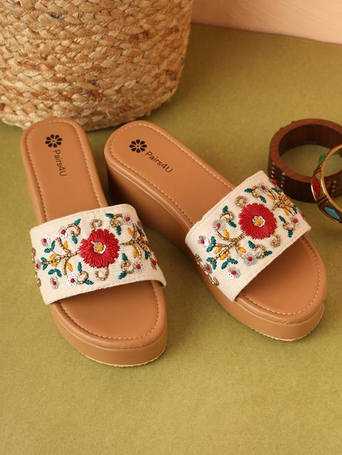 women embroidered slip on sandal - 21662967 - Standard Image - 0