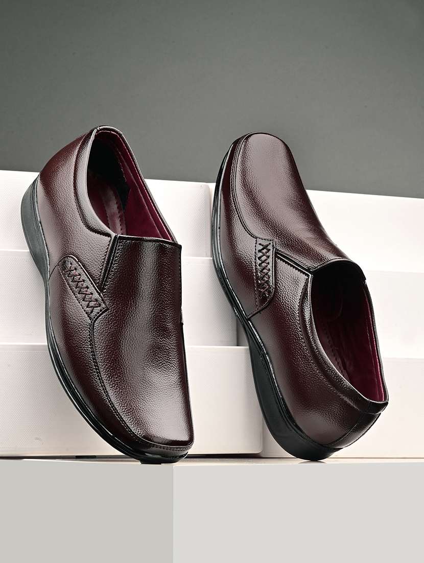 men brown slip on formal shoes