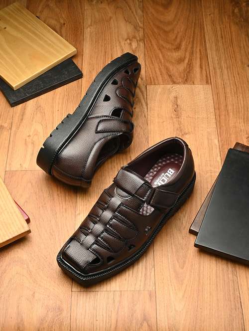 men brown solid slip on sandal - 21663015 -  Standard Image - 0