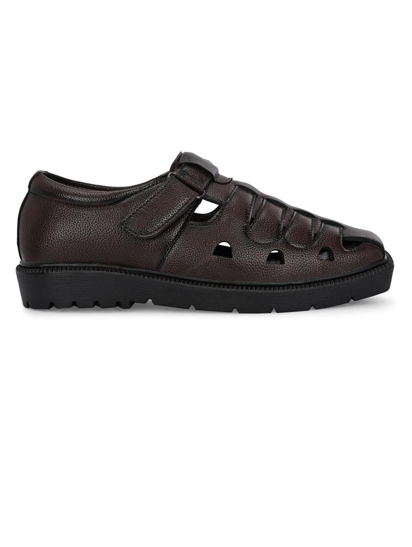men brown solid slip on sandal - 21663015 - Standard Image - 2