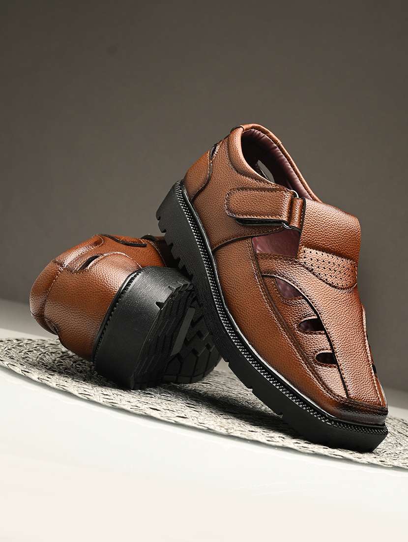 men tan slip on sandal