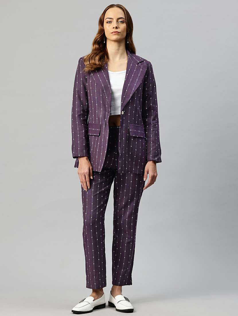 women self design blazer & trousers co-ords set