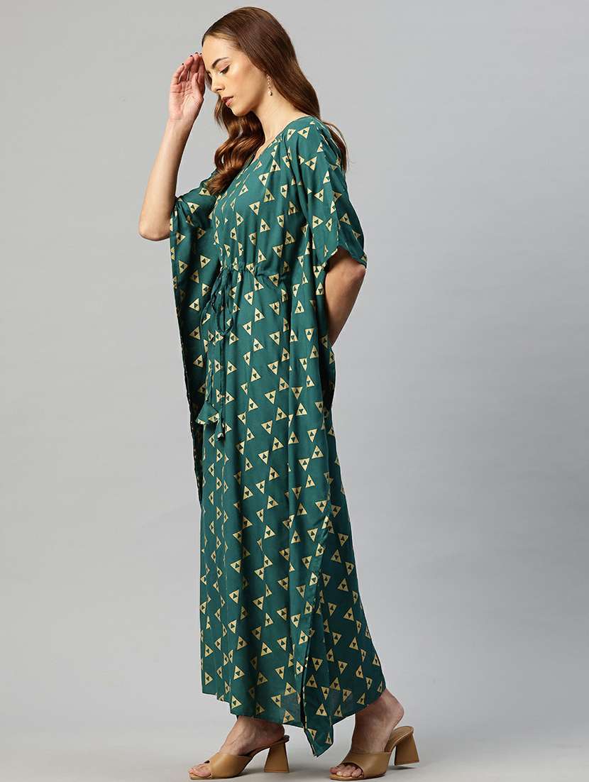 women v-neck printed kaftan dress - 21663455 -  Standard Image - 2