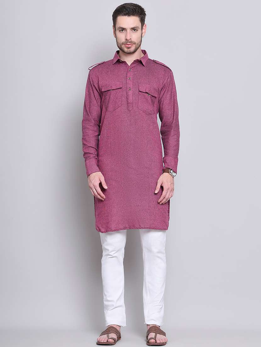 men solid cotton pathani kurta