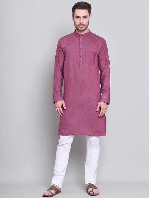 men pink solid mandarin neck long kurta - 21663466 -  Standard Image - 0