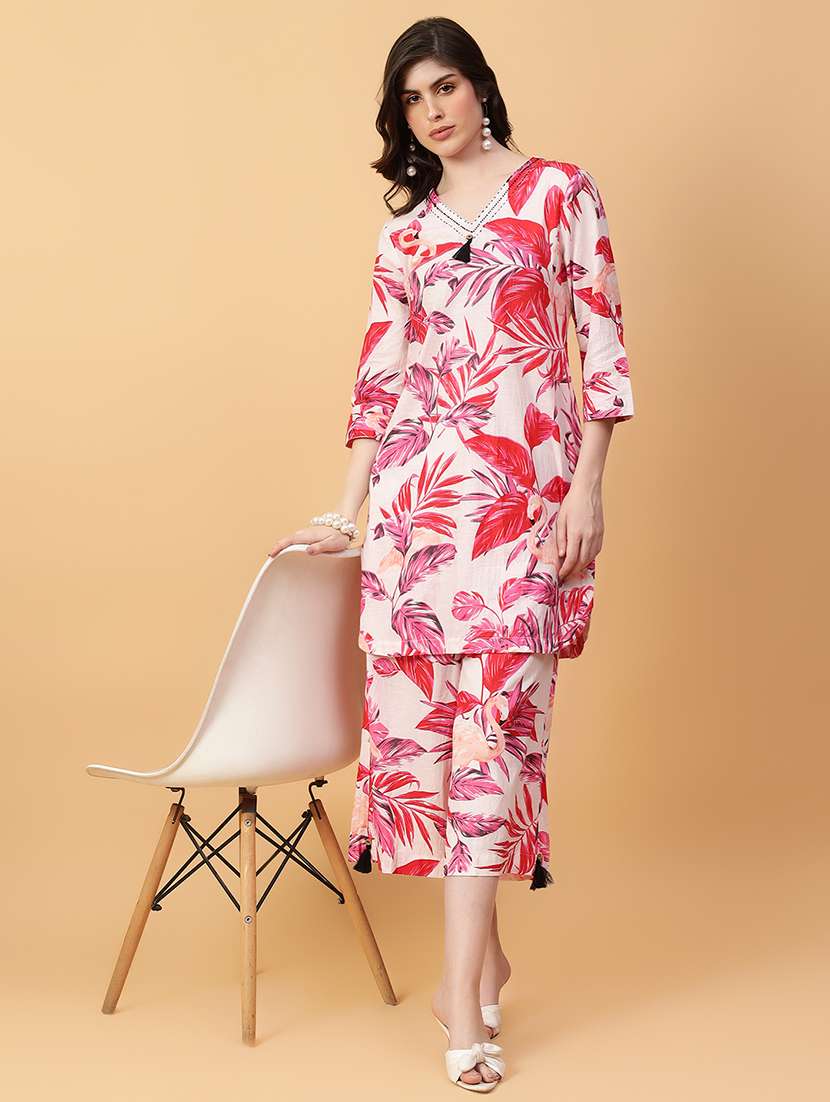 women three quarter sleeve ethnic co-ord set