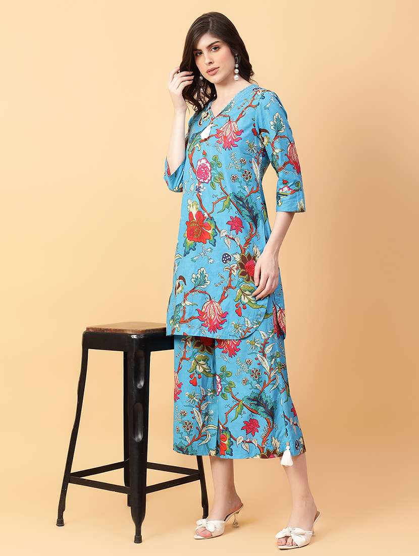 women three quarter sleeve ethnic co-ord set