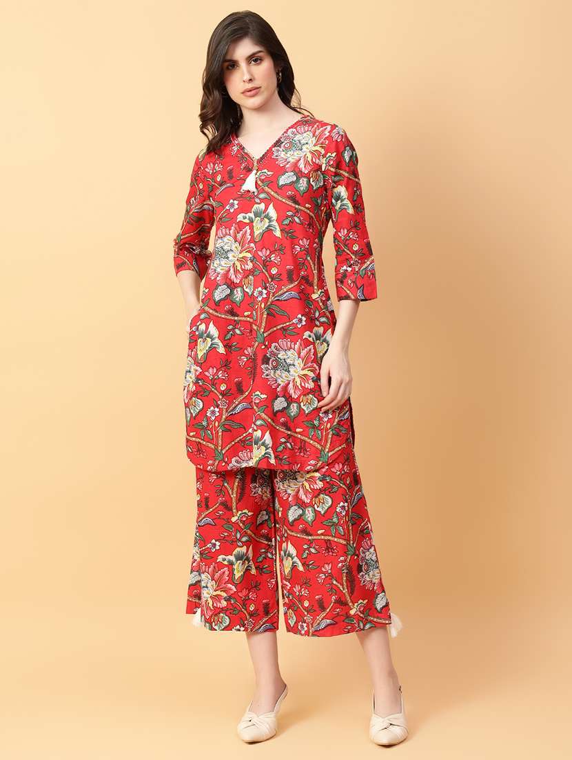 women three quarter sleeve ethnic co-ord set