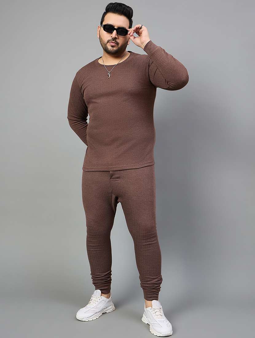 men coffee brown self design thermal set