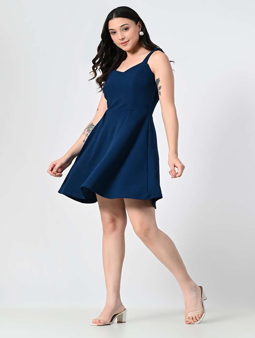women solid sweetheart neck a-line dress - 21663693 -  Standard Image - 2