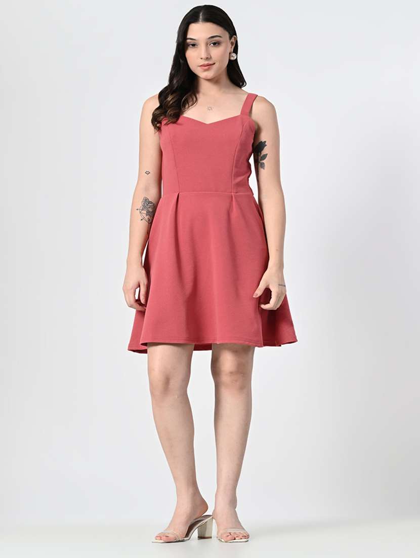 women solid sweetheart neck a-line dress - 21663694 -  Zoom Image - 0