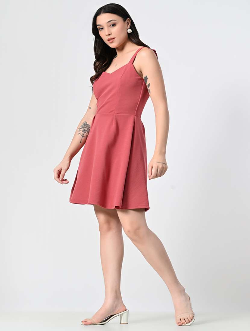 women solid sweetheart neck a-line dress - 21663694 -  Standard Image - 2