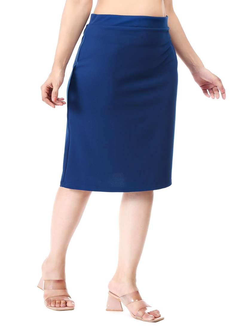 women blue solid pencil skirt - 21663702 - Standard Image - 2