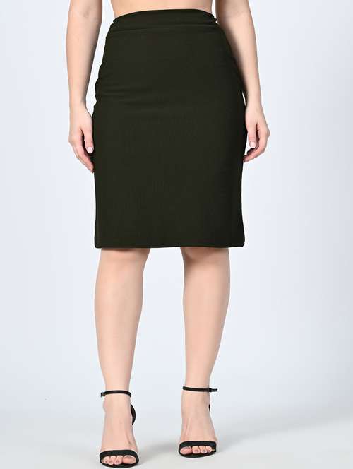 women olive solid pencil skirt - 21663704 - Standard Image - 0