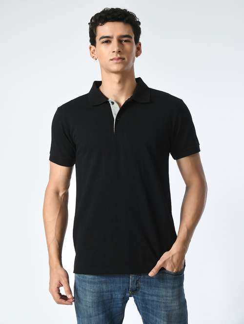 men black polo neck plain t-shirt - 21663710 - Standard Image - 0