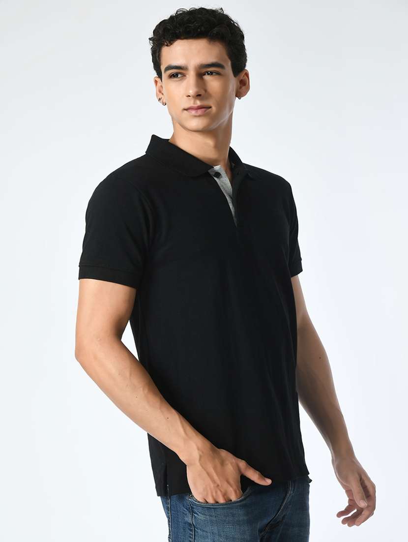 men black polo neck plain t-shirt - 21663710 - Standard Image - 2