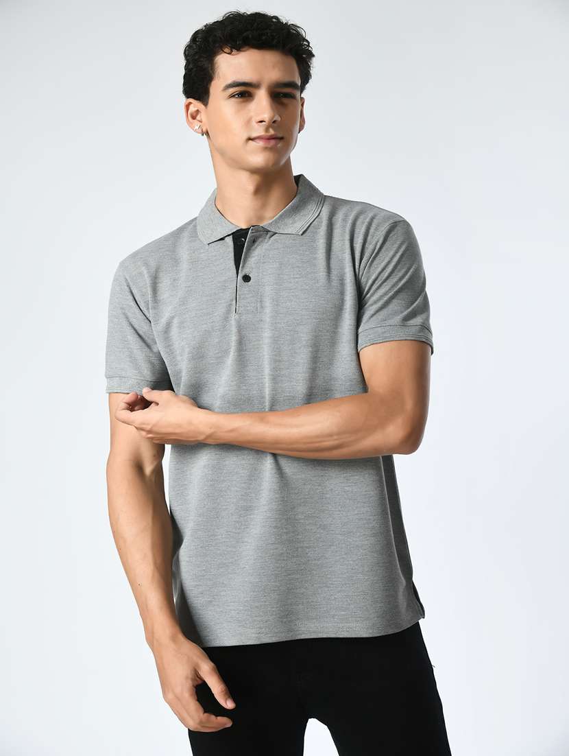 men grey polo neck plain t-shirt