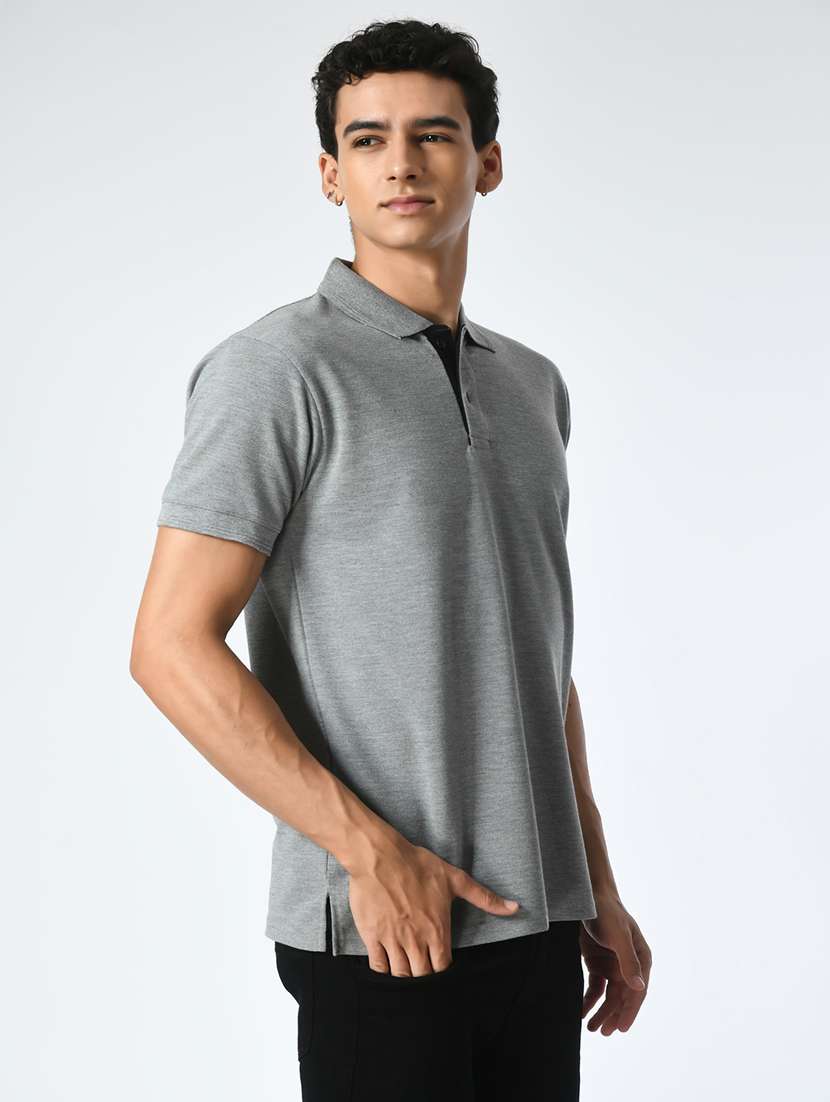men grey polo neck plain t-shirt - 21663711 - Standard Image - 2