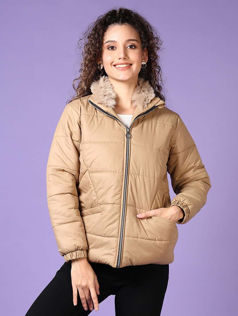 women solid long sleeves puffer jacket