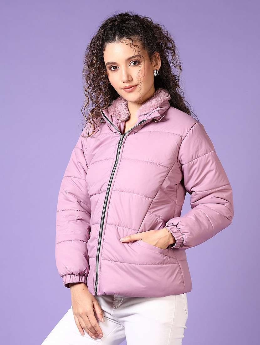 women solid long sleeves puffer jacket - 21663726 -  Standard Image - 2