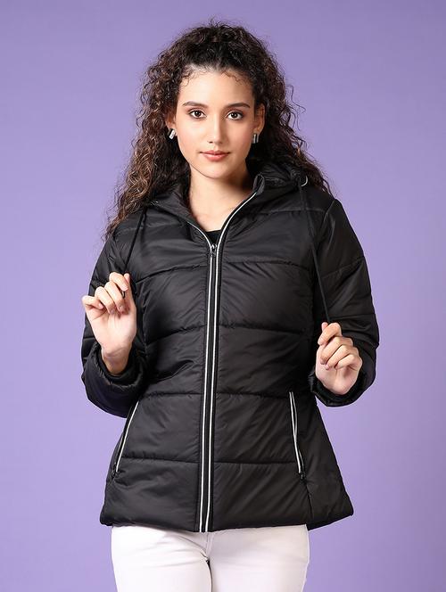 women solid long sleeves puffer jacket - 21663727 - Standard Image - 0