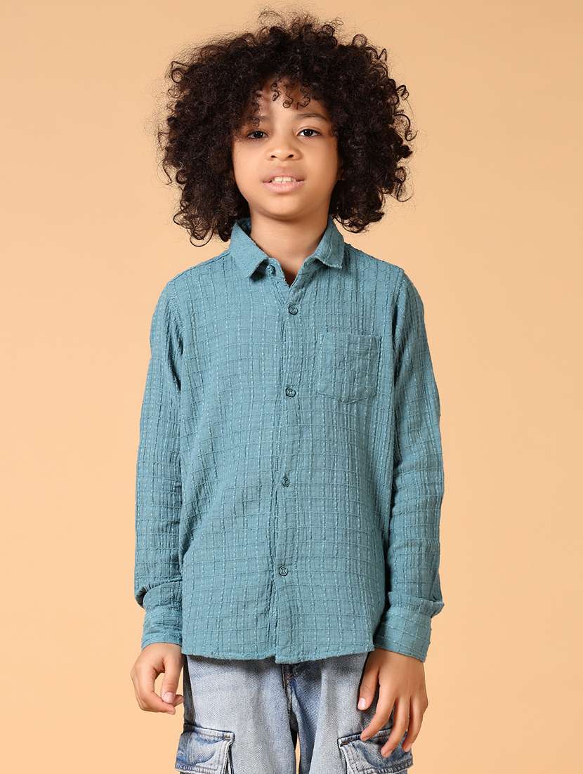 boys long sleeves self design shirt