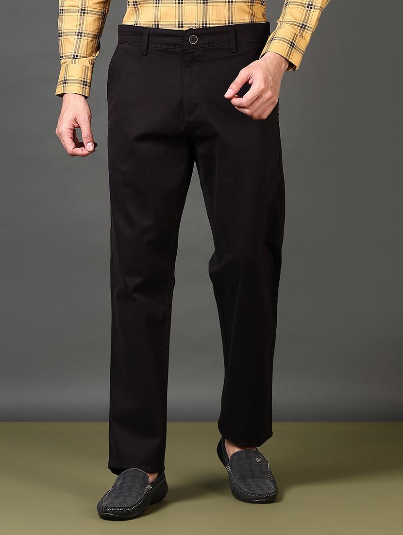 men solid mid rise flat front casual trouser - 21663778 - Standard Image - 2