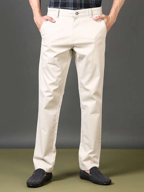 men solid mid rise flat front casual trouser - 21663779 -  Standard Image - 0
