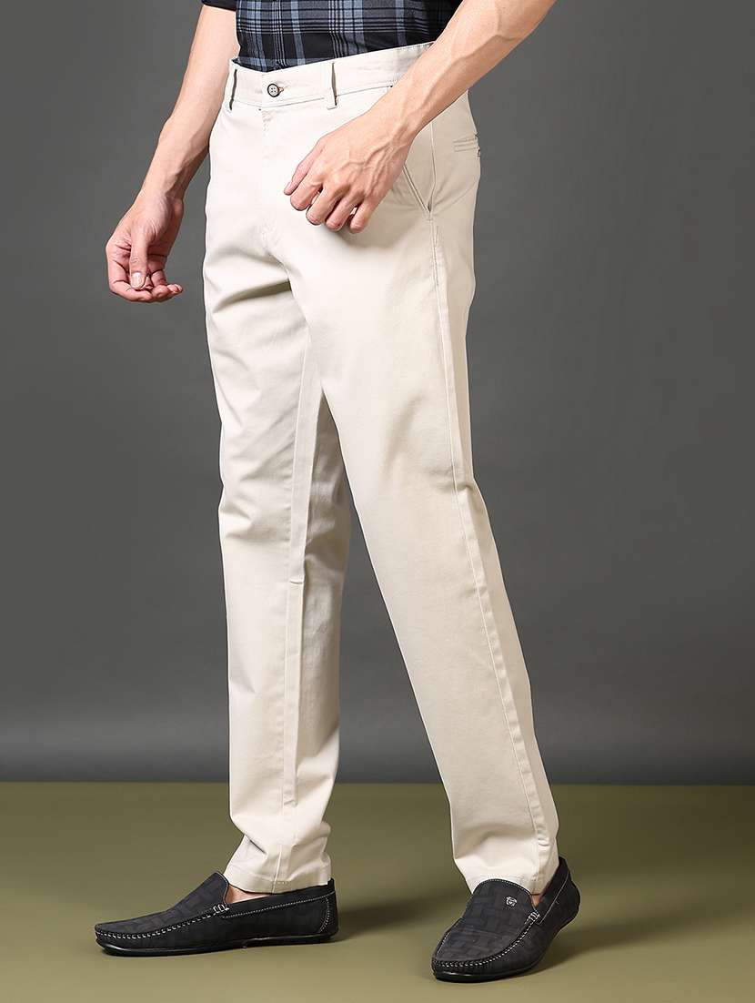 men solid mid rise flat front casual trouser - 21663779 -  Standard Image - 2